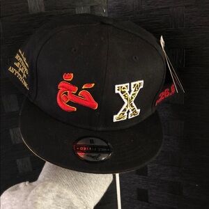Black Cap with Red and Yellow Embroidery